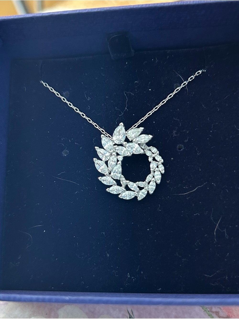 Swarovski Silver-Tone Crystal Leaf Wreath Necklace - White